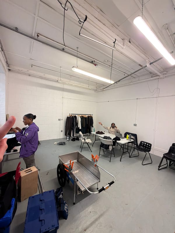 Fashion styling document photographed in London industrial space