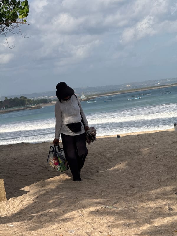 Busy morning on Kuta Beach, Bali