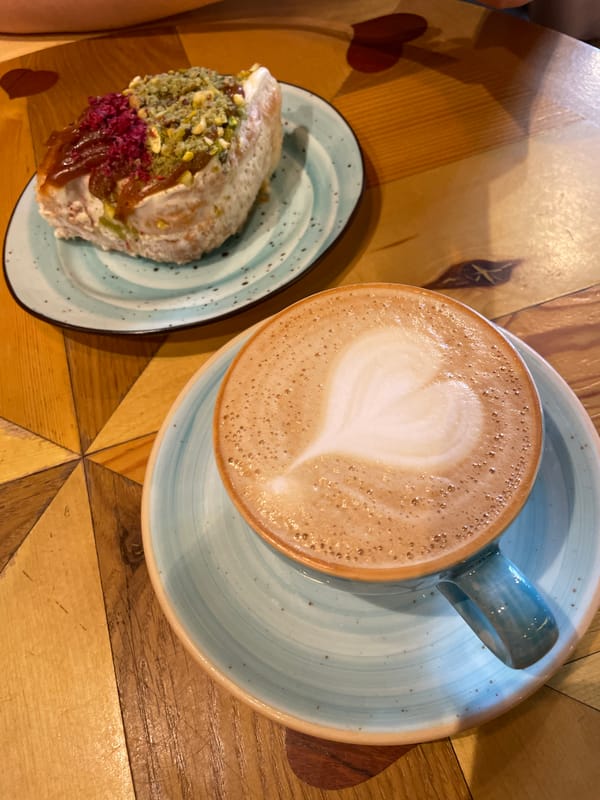 Morning cafe visit documented in Krasnoyarsk bakery displays