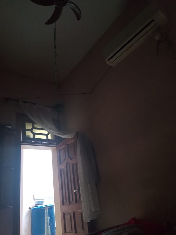 Interior room with ceiling fans and AC unit