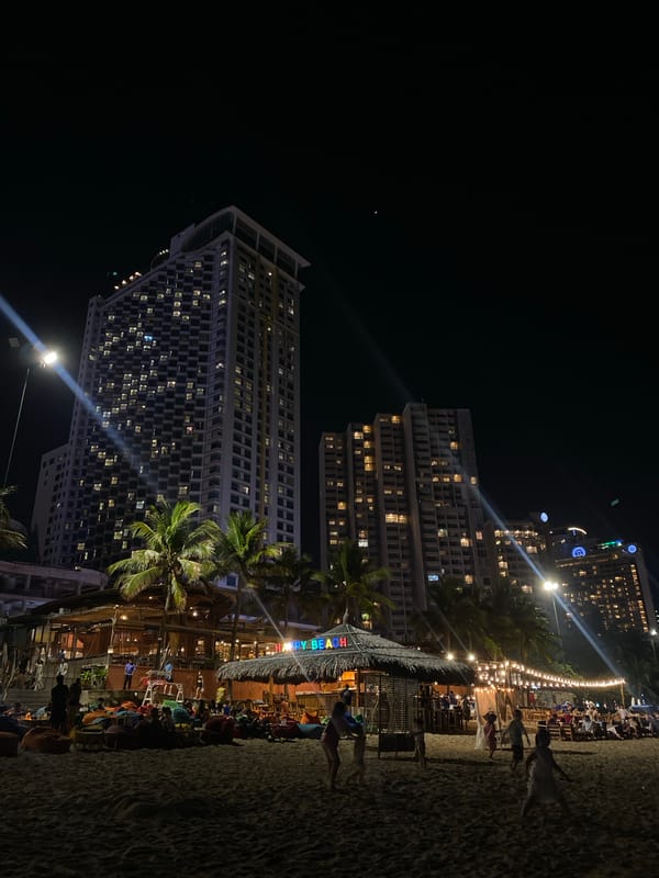 Evening beach activity observed in Nha Trang, Vietnam