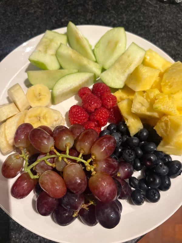 Mixed fruit plate documented in Cape Town evening