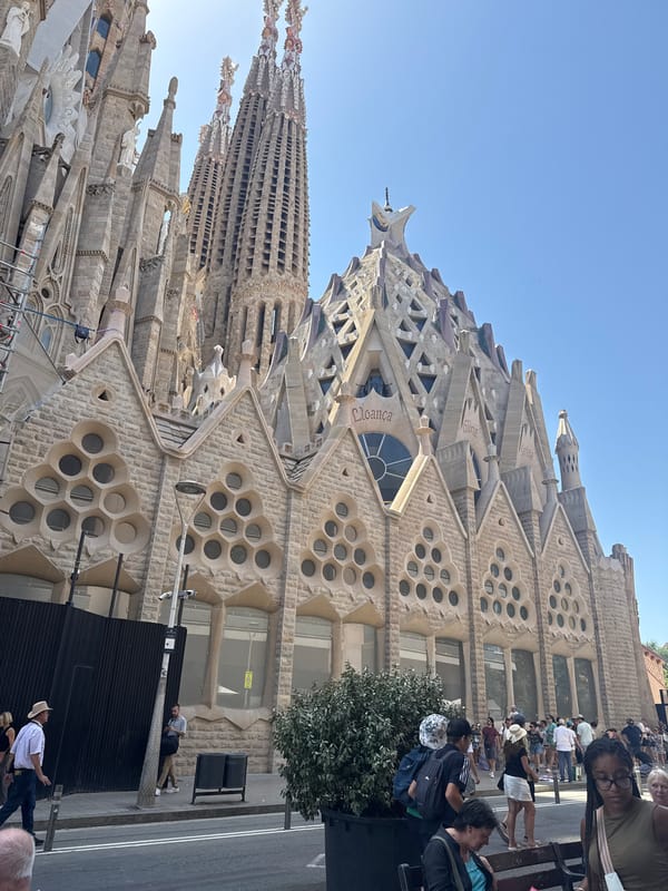Sagrada Família spires against a clear Barcelona sky