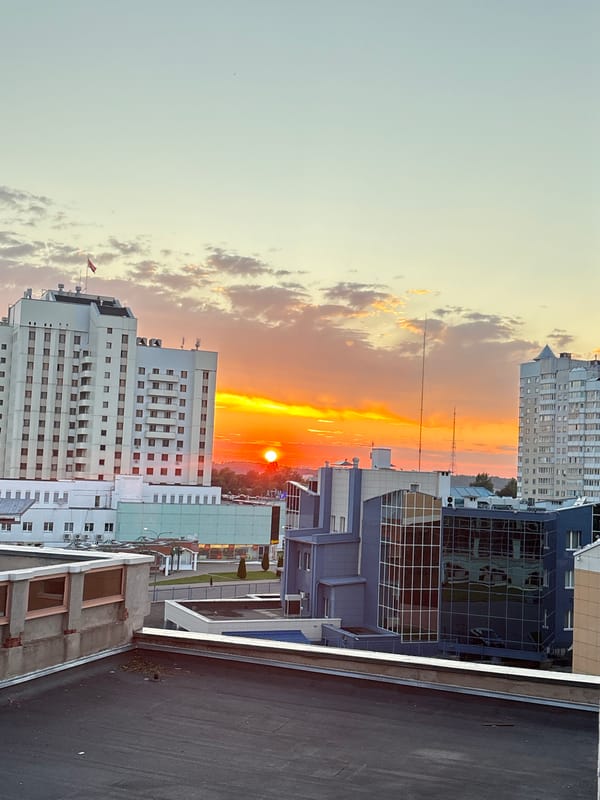 Vitsebsk skyline at golden hour, rooftop perspective