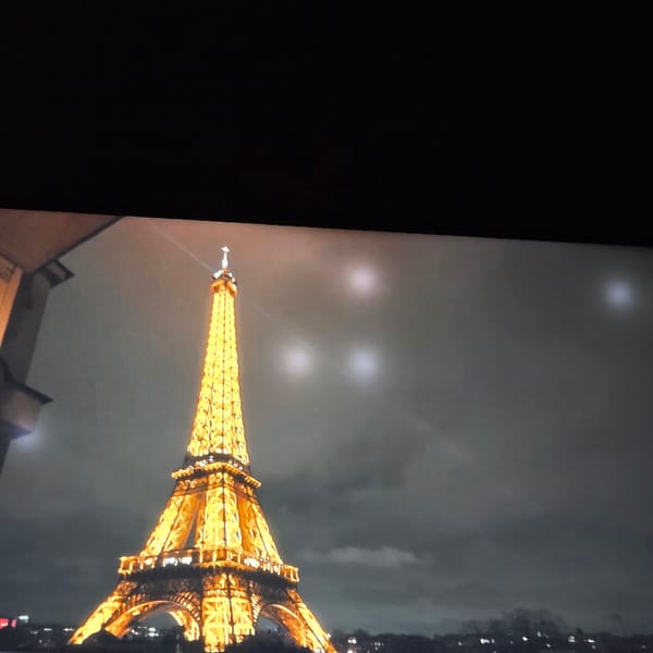 Eiffel Tower photographed at night from Bulgaria