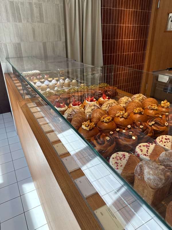 Belgrade bakery display case showcases pastries and baked goods