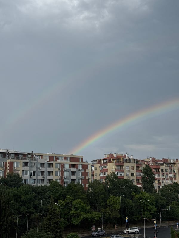 Double rainbow over Burgas on a cloudy July afternoon