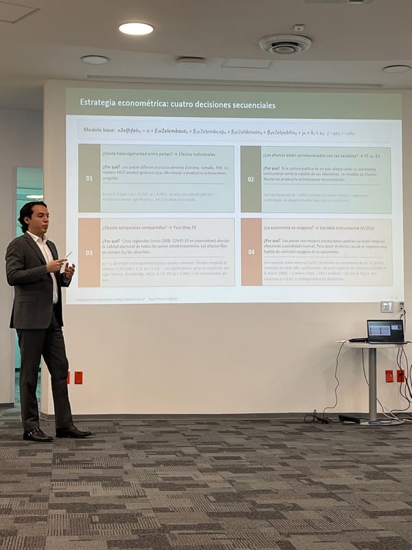 Academic presentation on econometric strategy delivered in Puebla