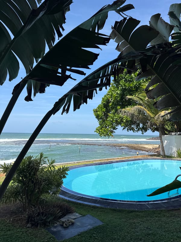 Poolside and coastal scenes at a Sri Lankan beach resort
