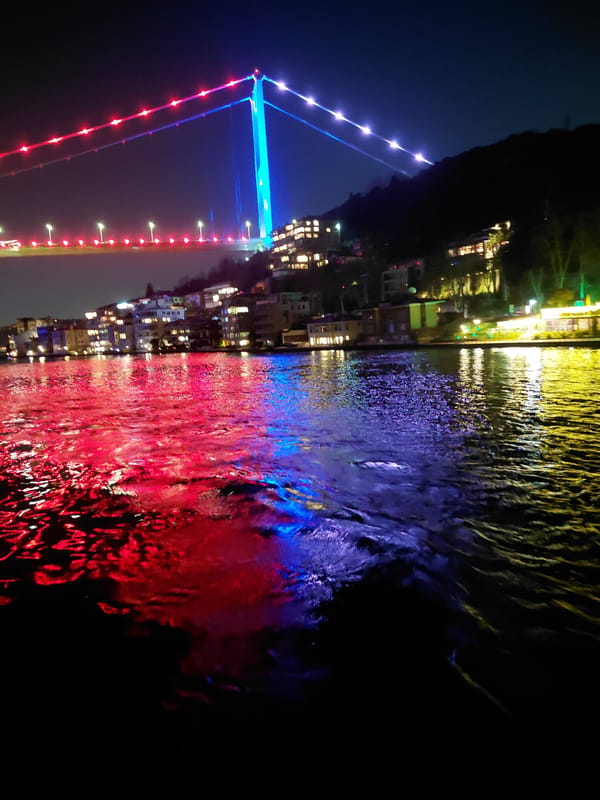 Illuminated Bosphorus bridges captured in nighttime photos from Sarıyer
