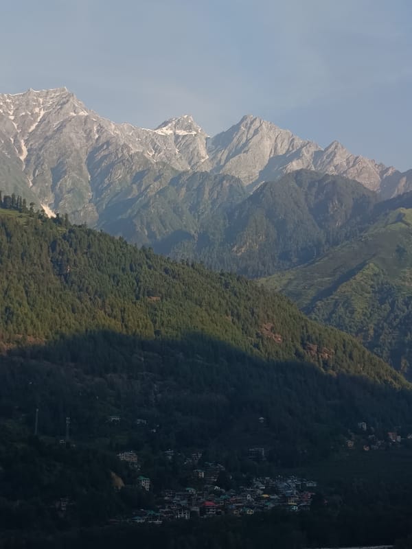 Morning views across Vashisht valley and its surrounding Himalayan peaks
