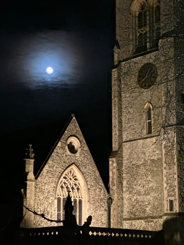 Tunbridge Wells church photographed illuminated at night