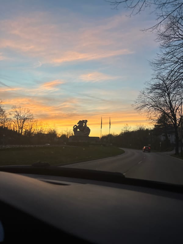Sunset captured over city road in Gabrovo, Bulgaria