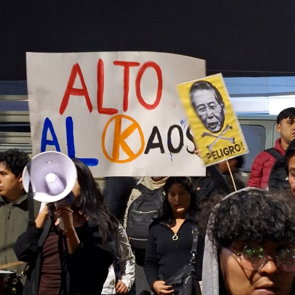 Anti-chaos protest held in Yanahuara, Peru with warning signs