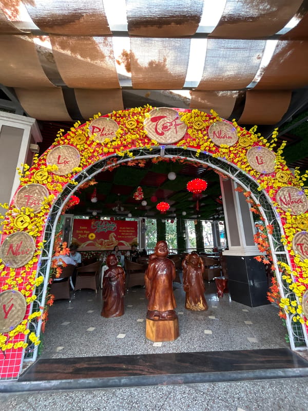 Tet decorations displayed indoors in Nha Trang, Vietnam