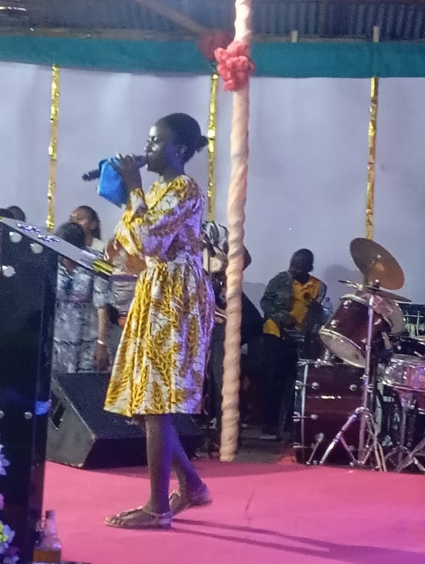 Singer performs with band on pink stage in Markurdi