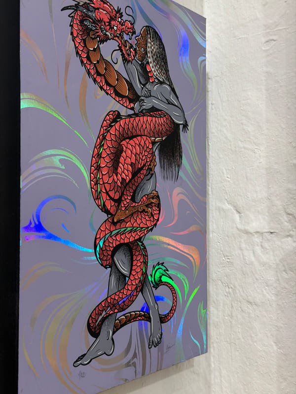 Mythological artwork featuring dragons and creatures documented in Oaxaca City