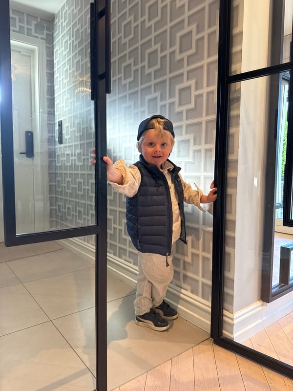 Morning domestic moments with child and puppy in Oslo