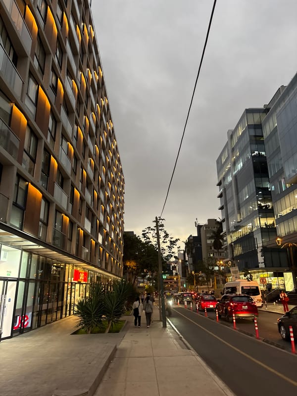 Evening scenes documented across San Isidro district, Lima