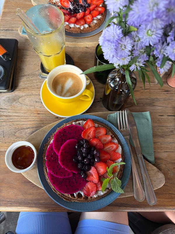 Breakfast table scene captured in North Kuta, Indonesia