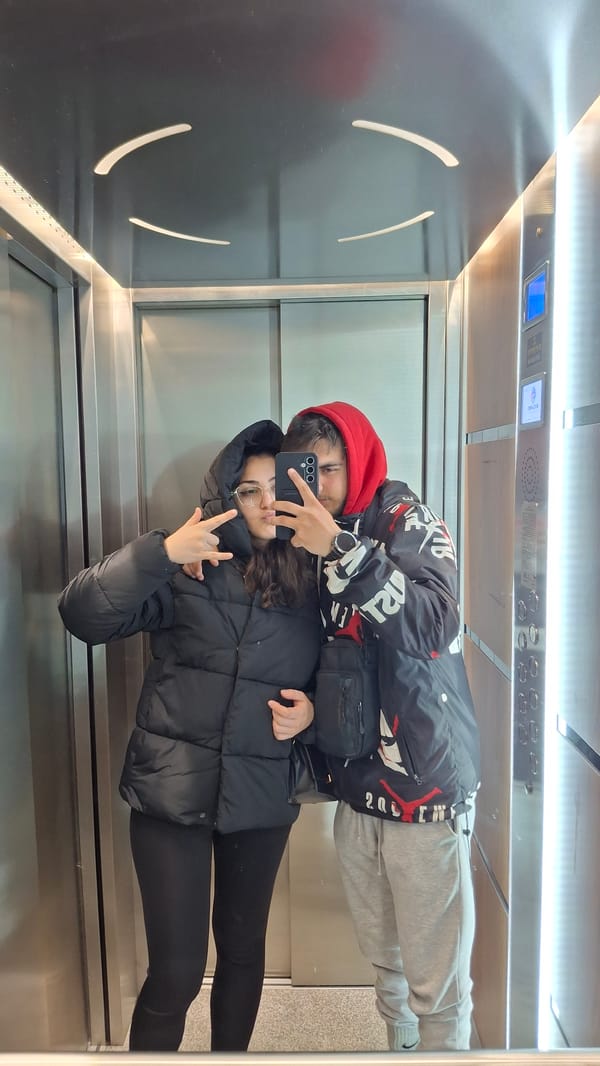 Elevator selfies captured during evening in Varna, Bulgaria