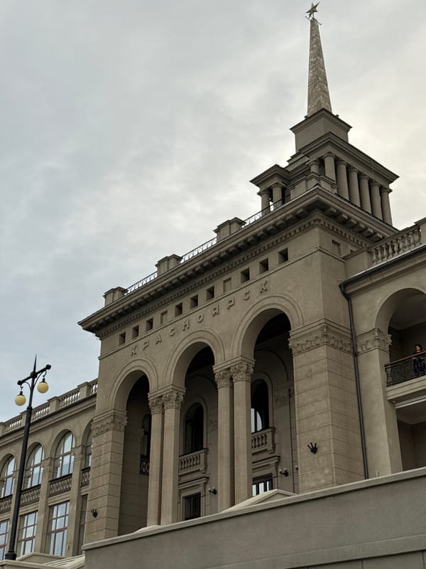 Afternoon scenes captured across Krasnoyarsk landmarks and riverside activity