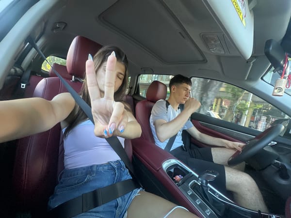 Casual selfie session inside a car in Shumen, Bulgaria