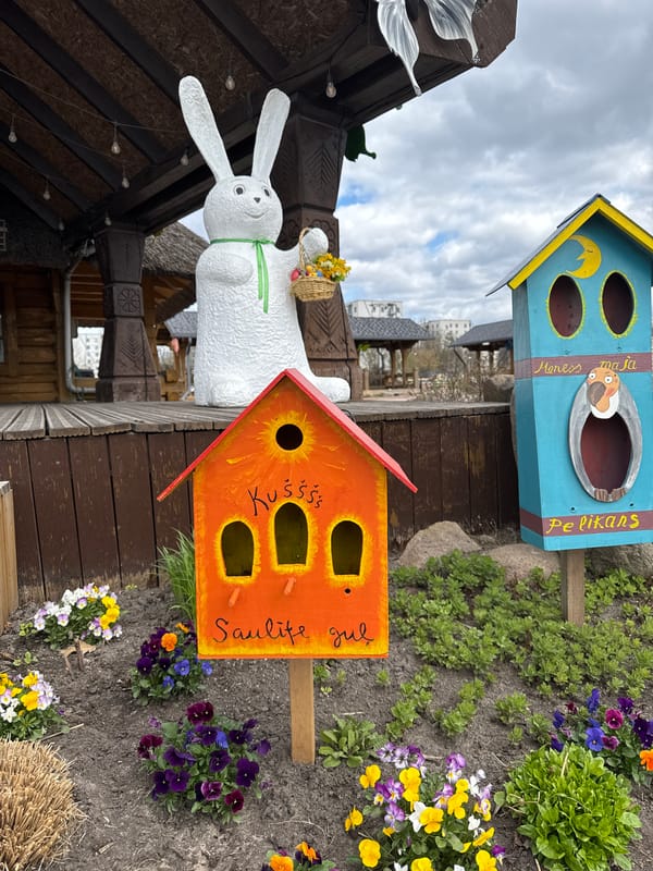 Family enjoys Easter rabbit attraction in Riga Sunday morning