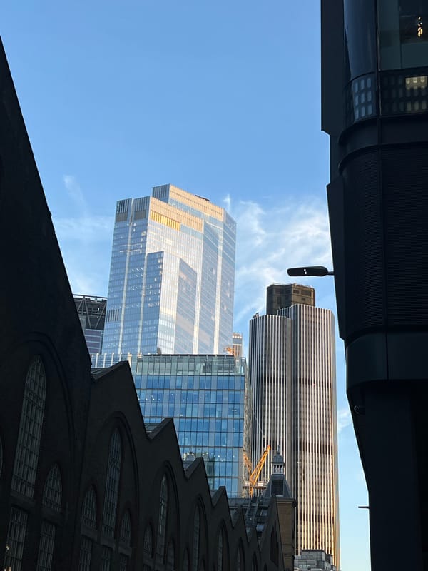 Modern glass skyscraper photographed in London city center
