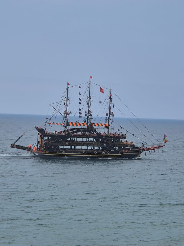 Pirate boat tours operate in choppy seas off Alanya