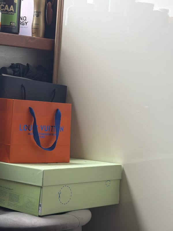 Dietary supplements and shopping bags documented on Sofia shelf