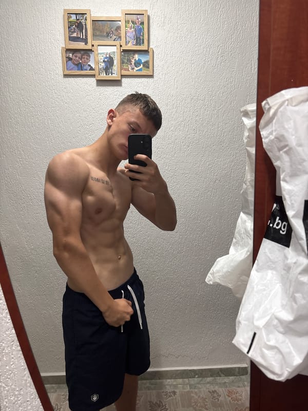 Man takes mirror selfies in Kardzhali, Bulgaria