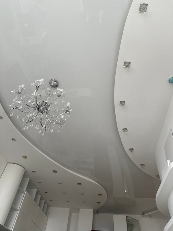 Modern decorative ceiling interior documented in Khimki, Russia