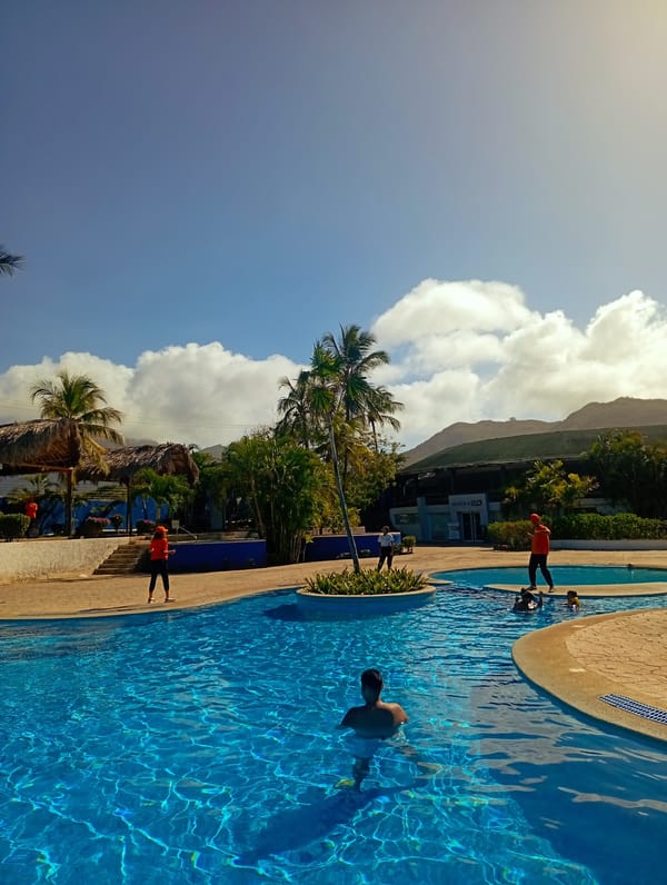 Resort pool activities captured at Playa El Agua Venezuela