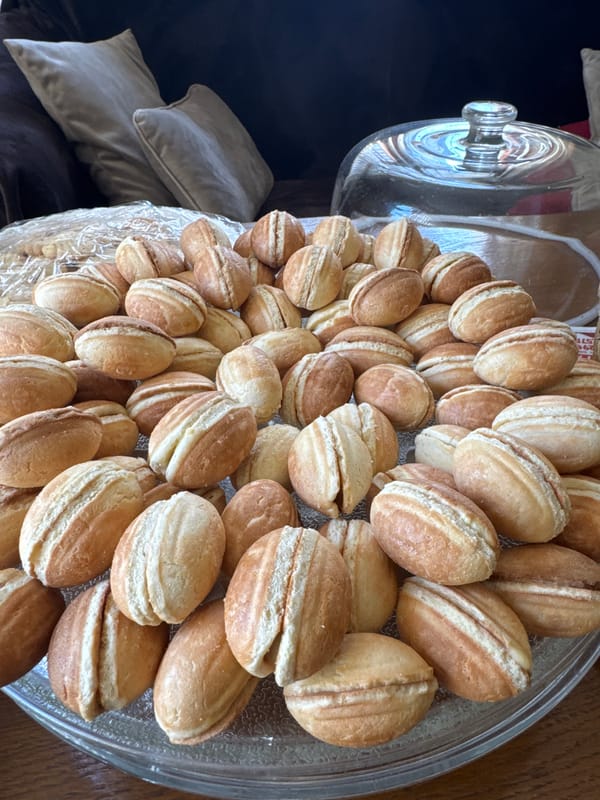 Fresh breads and cookies displayed in Burgas bakery
