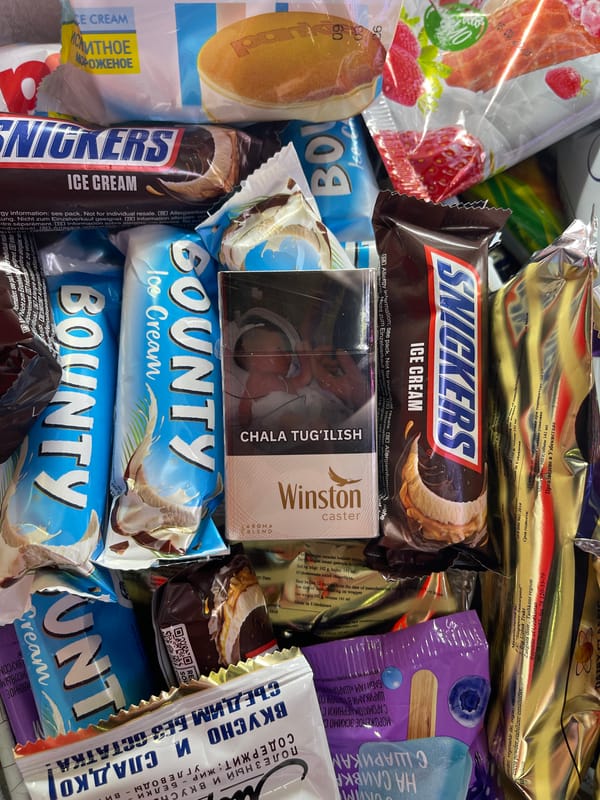 Evening scenes of ice cream products and wet streets in Tashkent