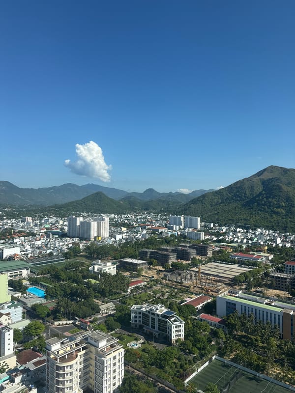 Aerial views capture coastal city skyline on clear day