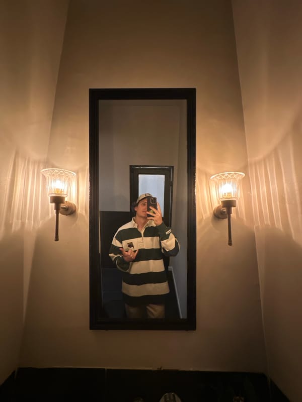 Tel-Aviv resident documents mirror selfie and street restaurant scene