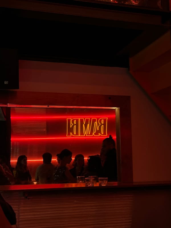 Nighttime scene captured at BAMBI bar in Lyon