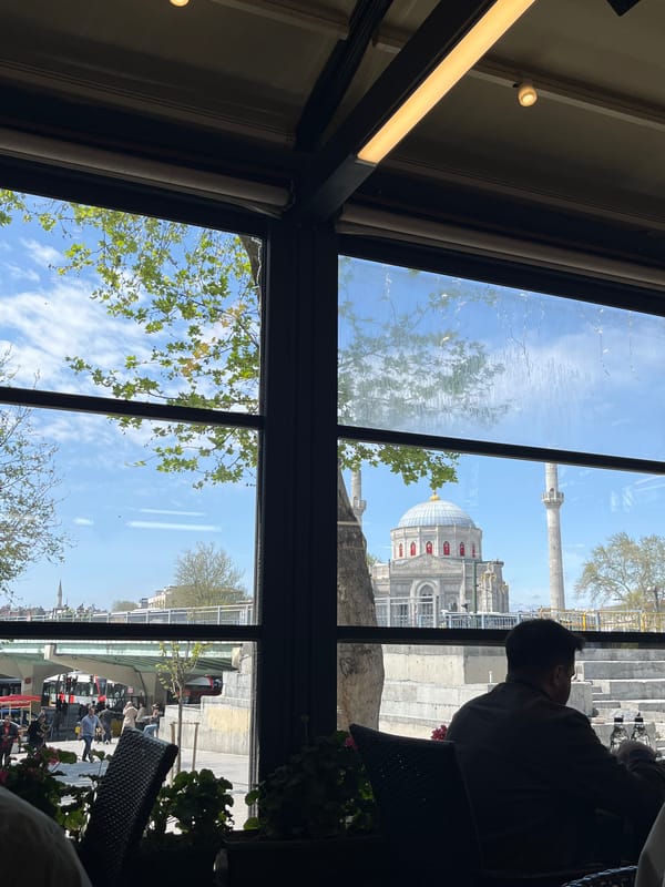 Casual dining experience documented near Ortaköy Mosque in Istanbul