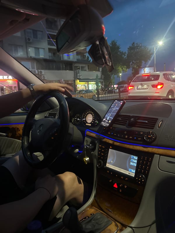 Evening drive through Plovdiv captured from Mercedes interior