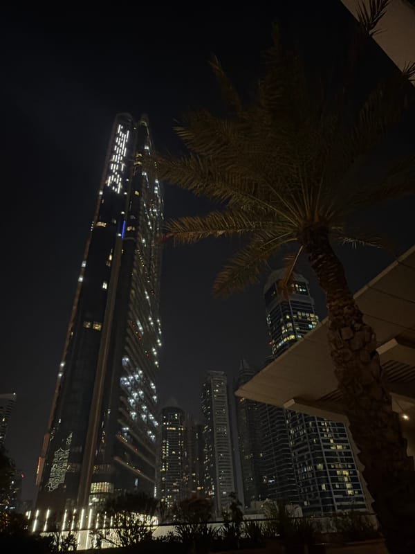 Dubai Business Bay skyline captured in nighttime photographs