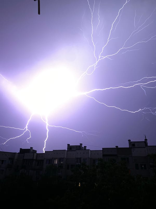 Lightning lights up the night sky over Pleven, Bulgaria