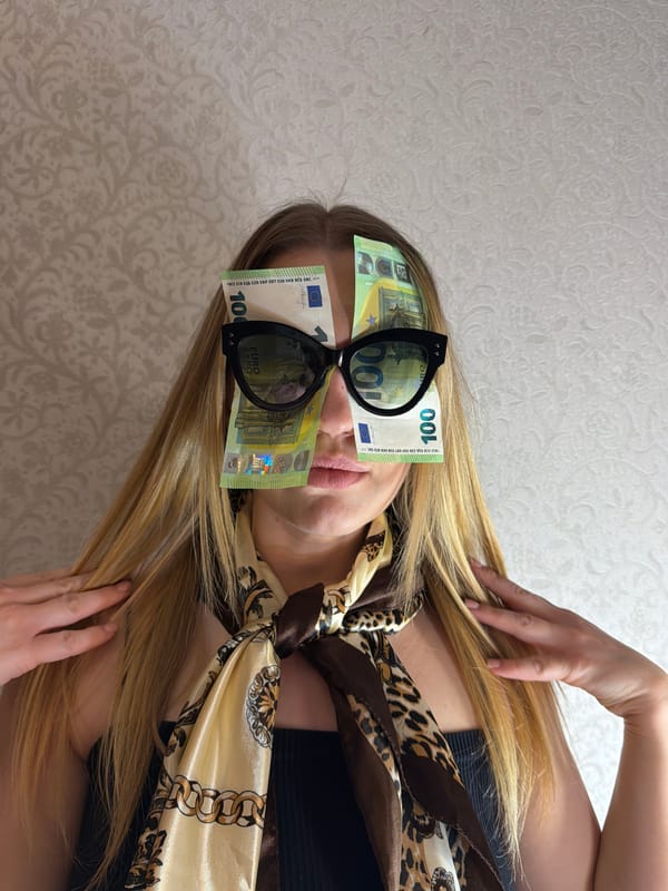 Sunset documented alongside unusual euro bill portrait in Dreiliņi