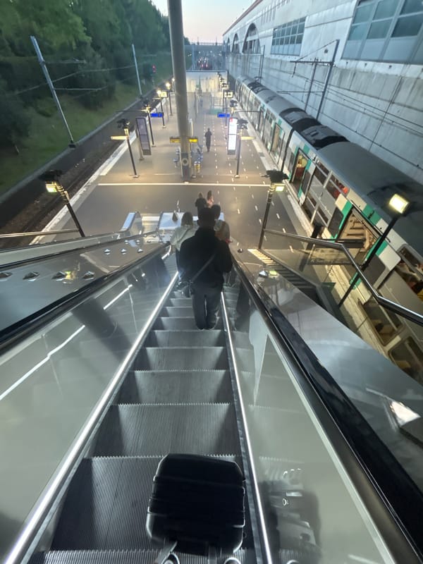 Evening commuter activity observed at Chessy train station platform