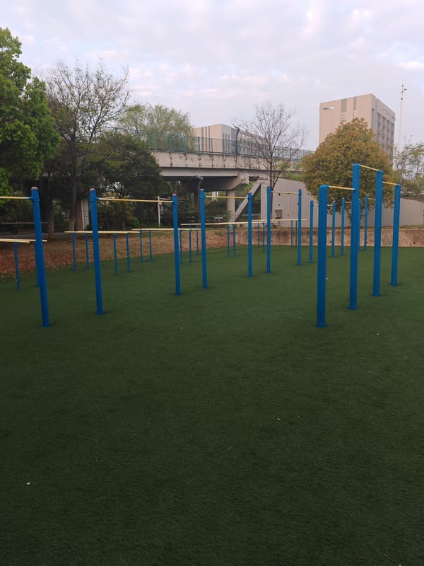 Outdoor exercise facilities documented in Jiangning District, China