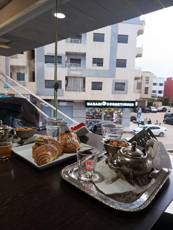 Cafe visit documented in Meknes with traditional tea service