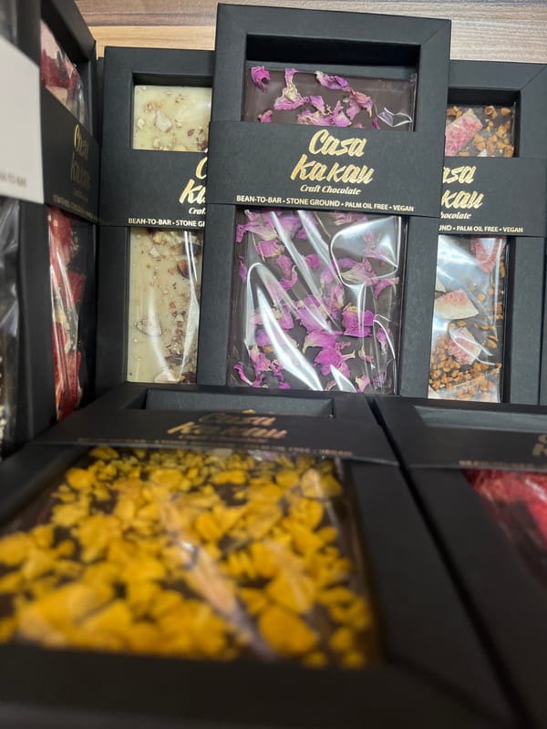 Casa Kakau craft chocolate bars displayed in Sofia