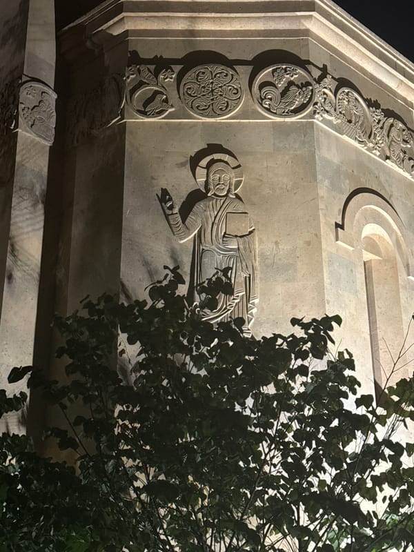 Evening stroll past a Yerevan church and a boutique window