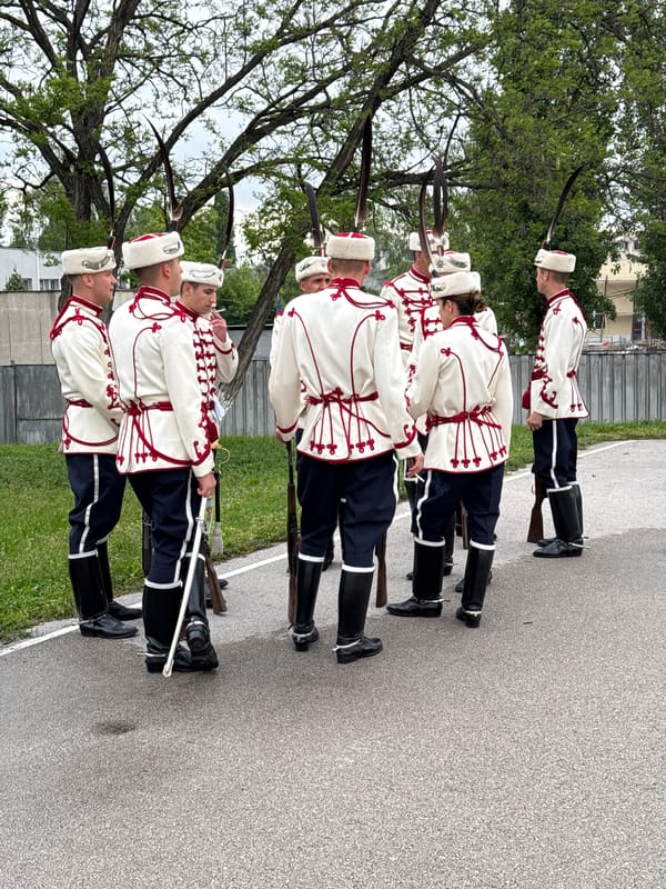 Ceremonial soldiers stand guard in Sofia